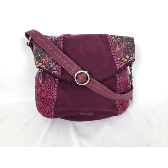 Sakroots Foldover Crossbody Cabernet in Bloom Artist Circle Bag Purse Patchwork - Picture 1 of 7